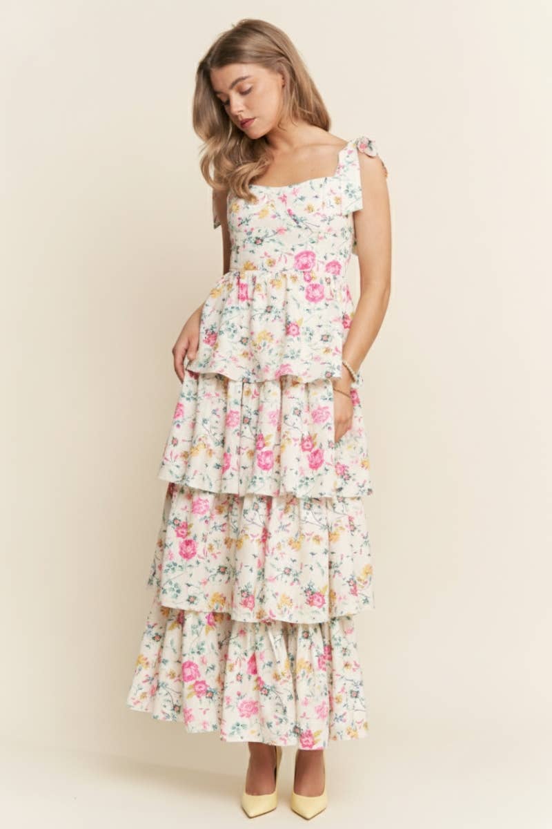 Peony Pink Floral Tiered Maxi