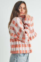 Check Turtleneck Sweater Taupe