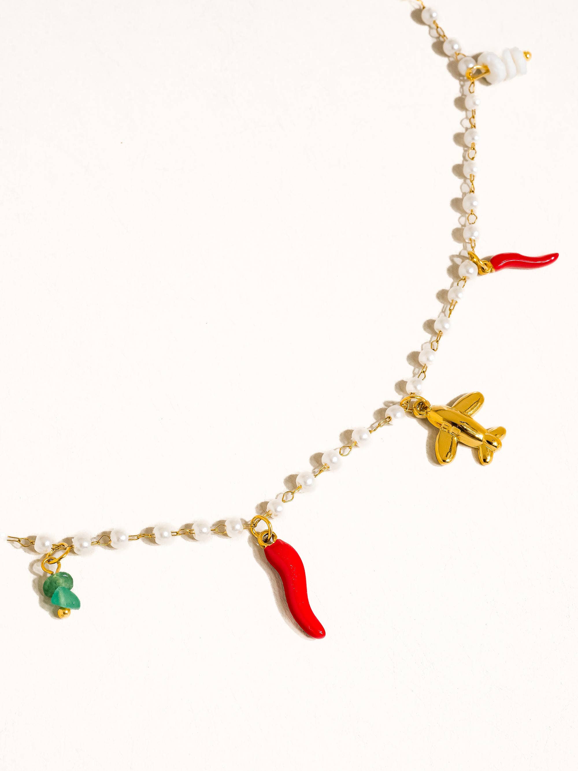 Gold Non-Tarnish Chili Charm Pearl Necklace