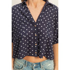 Polka Dot Button-Up Shirt: NAVY,