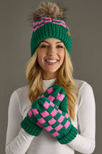 Green & Pink Checkered Mittens