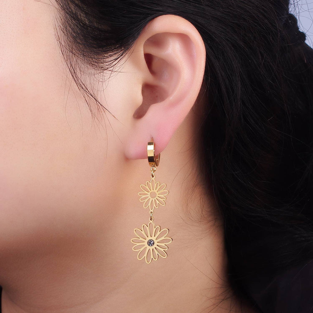 CZ Gold Flower Earrings