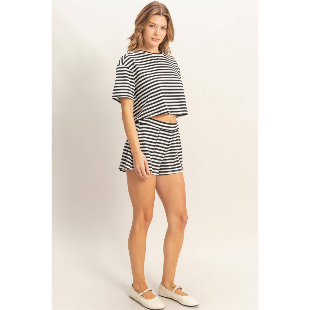 Blue Striped Crew Neck Short Set