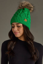 Bright Green Cable Knit Pom Hat