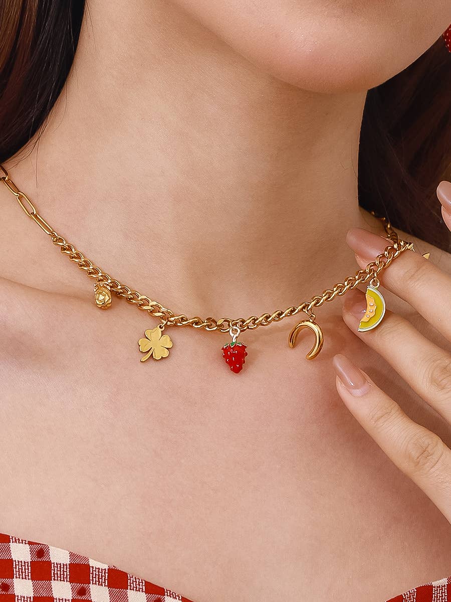 Gold Non-Tarnish Fruit Charms Necklace