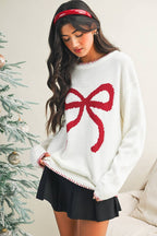White Bow Long Sleeve Sweater