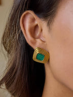 Solenne Non-Tarnish Square Earrings:Green