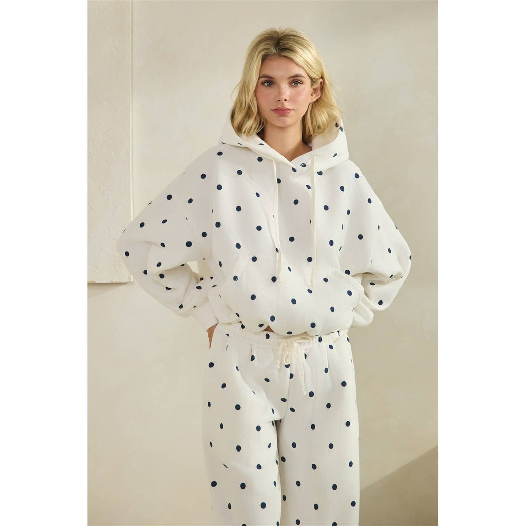 Polka Dot Bubble Hem Knit Hoodie