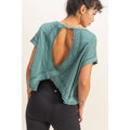 Acid Washed Teal Open Back Top