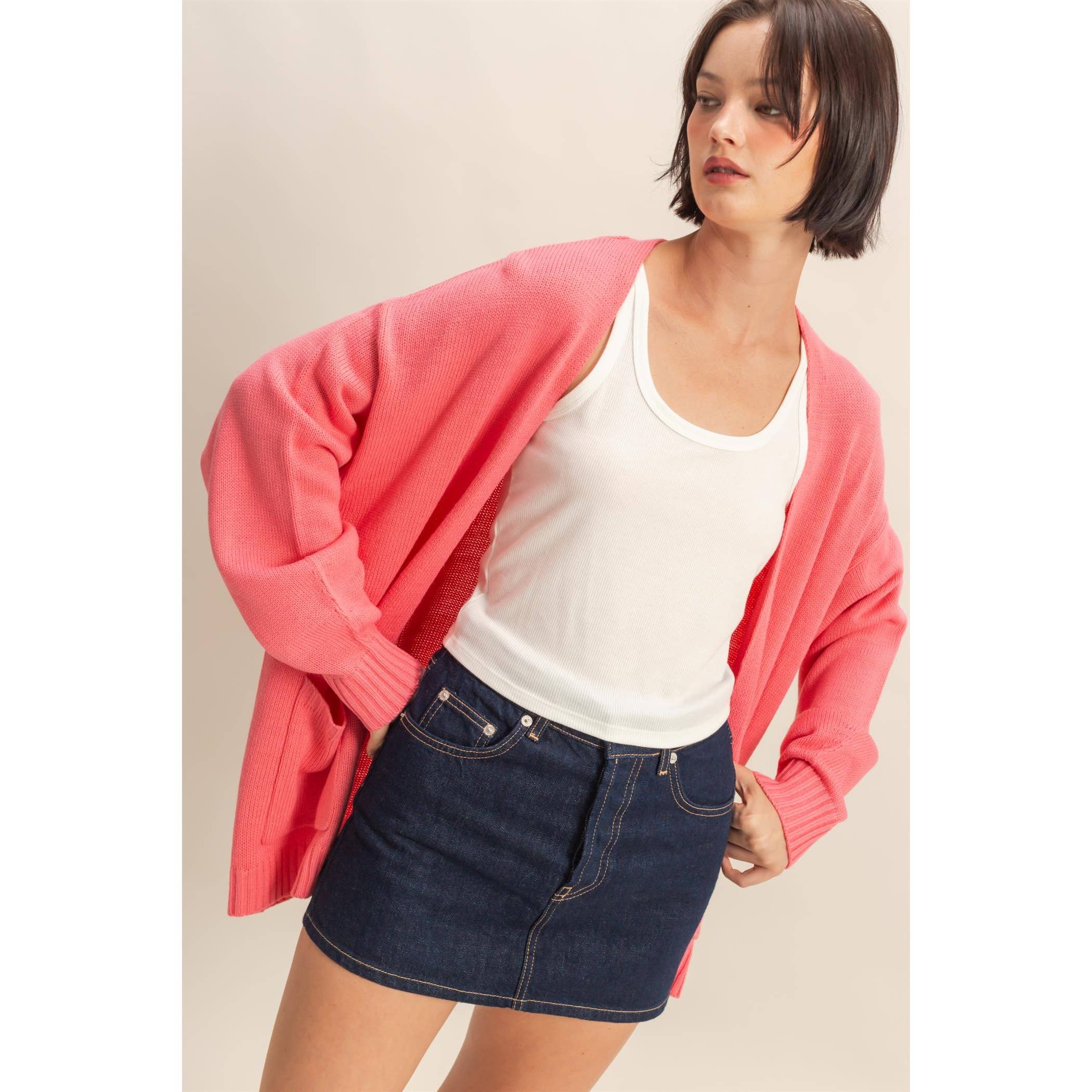 Oversized Cardigan Sweater: PINK