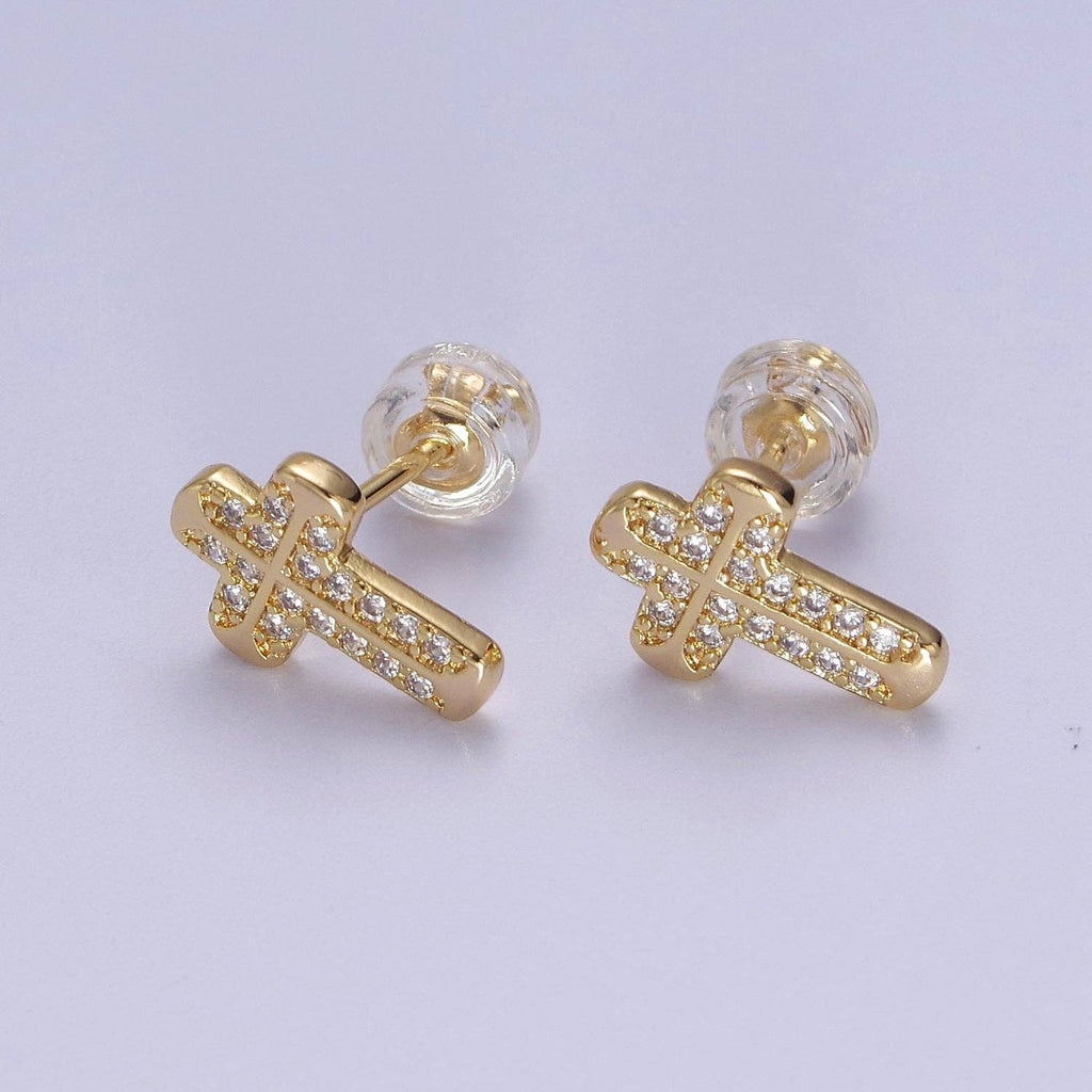 18K Gold Filled CZ Cross Studs