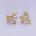 18K Gold Filled CZ Cross Studs