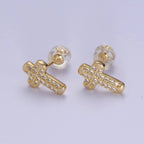 18K Gold Filled CZ Cross Studs