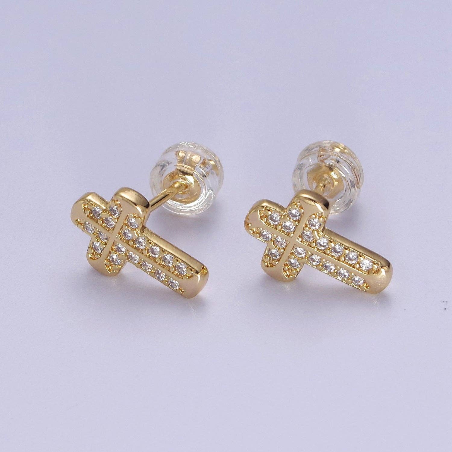 18K Gold Filled CZ Cross Studs