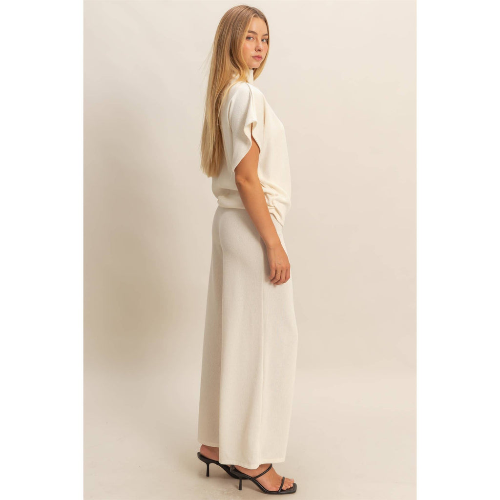 Mock Neck Top And Pants Set: Beige