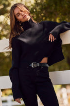 Ribbed Knit Cropped Turtleneck Sweater