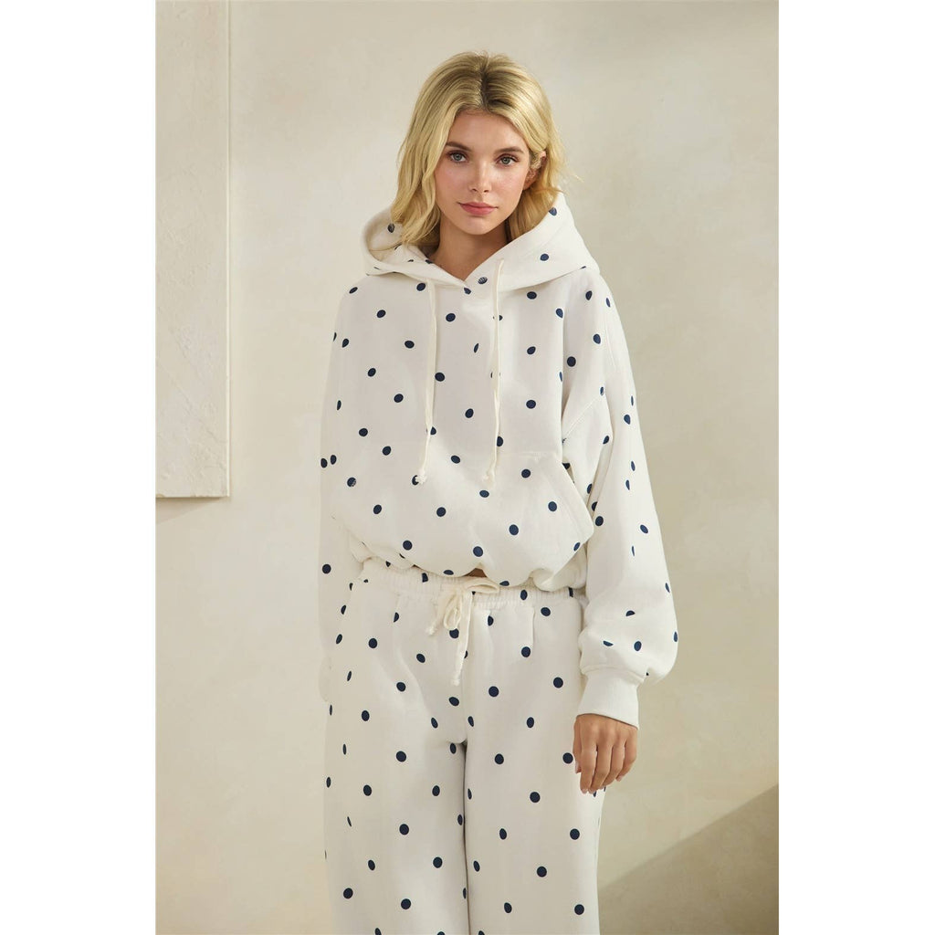 Polka Dot Bubble Hem Knit Hoodie