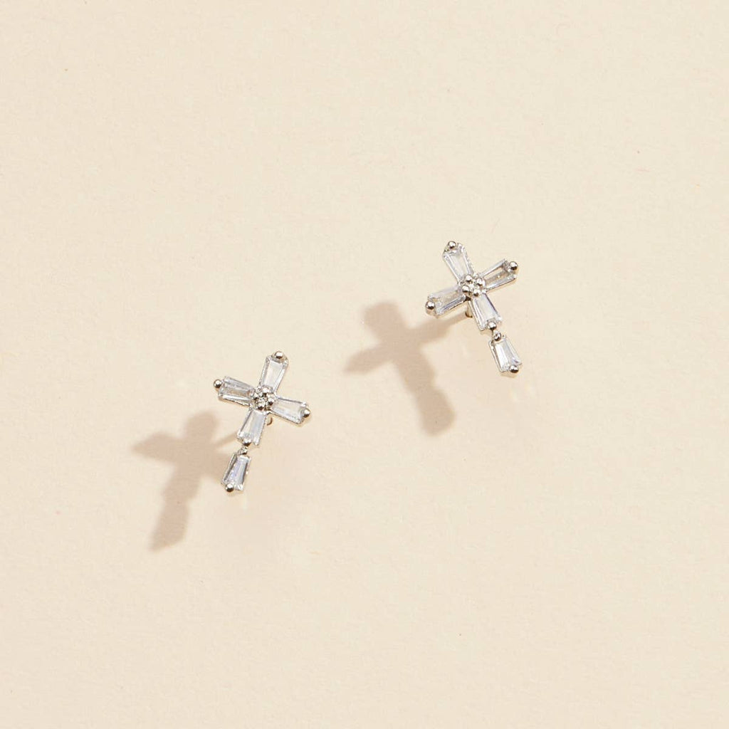 CZ Cross Gold Dip Stud Earrings: Gold, One, 4DE38057