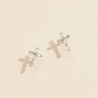 CZ Cross Gold Dip Stud Earrings: Gold, One, 4DE38057