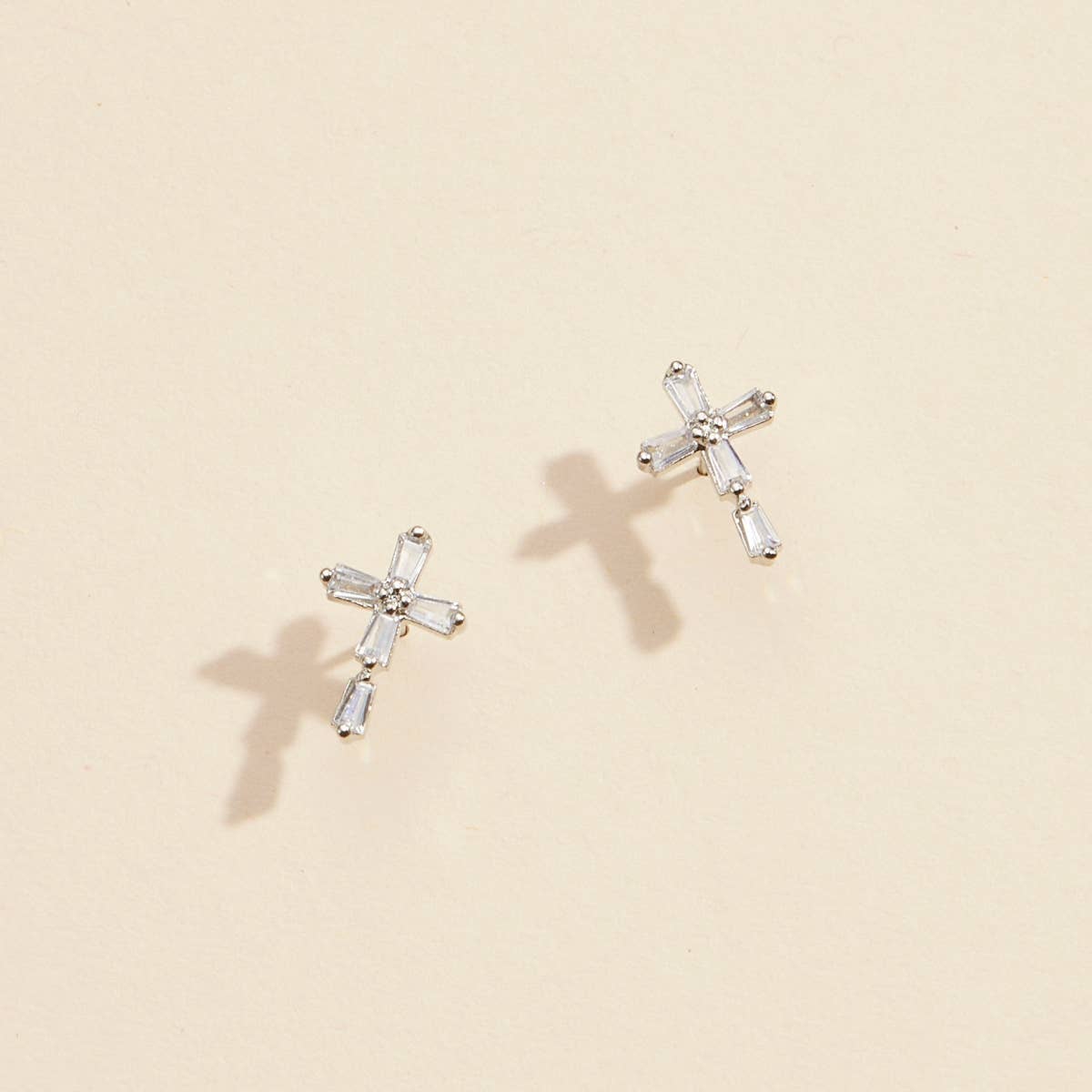 CZ Cross Gold Dip Stud Earrings: Gold, One, 4DE38057
