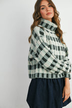 Check Turtleneck Sweater Taupe