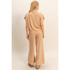 Mock Neck Top And Pants Set: Beige