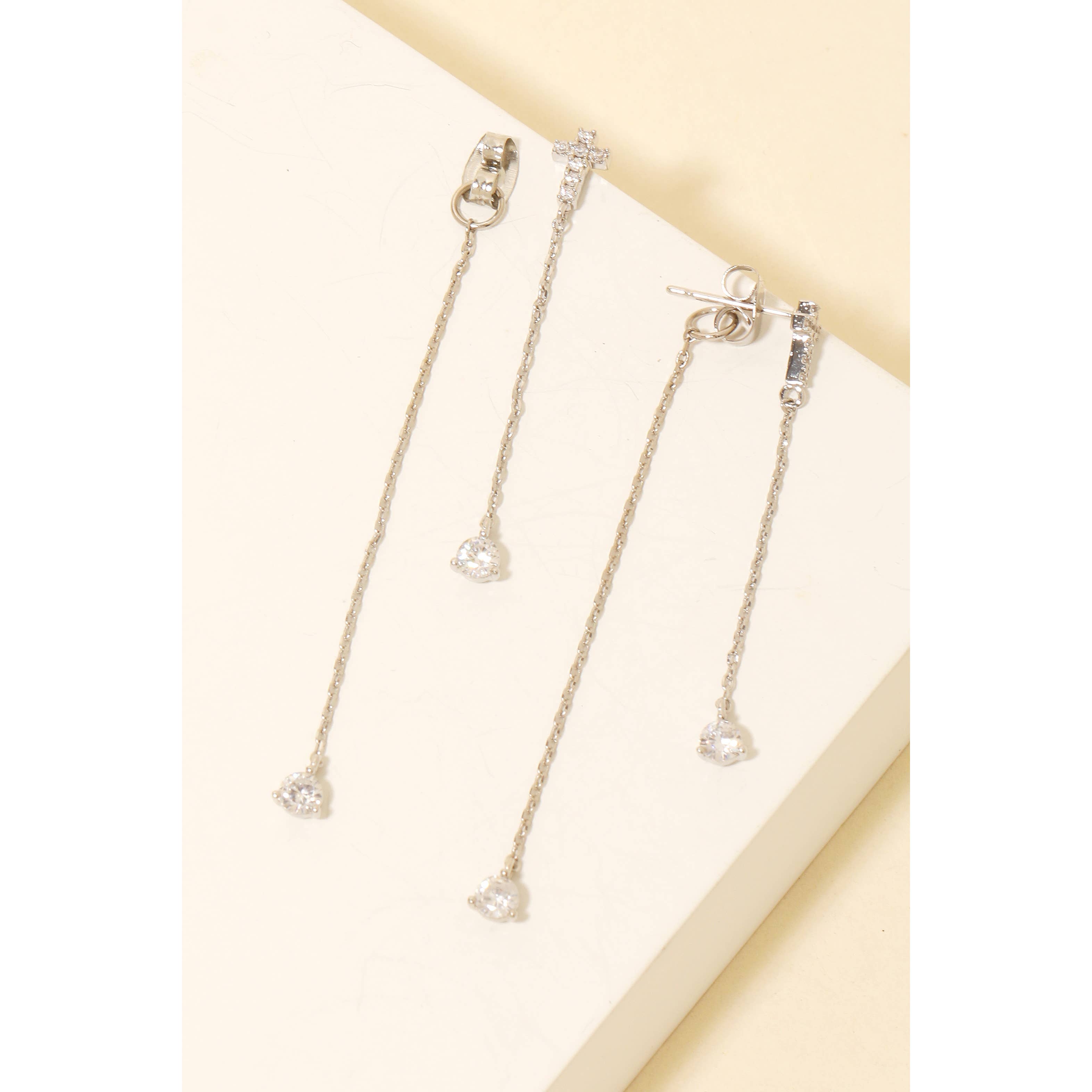 Pave Cross Charm Chain Dangle Earrings: G