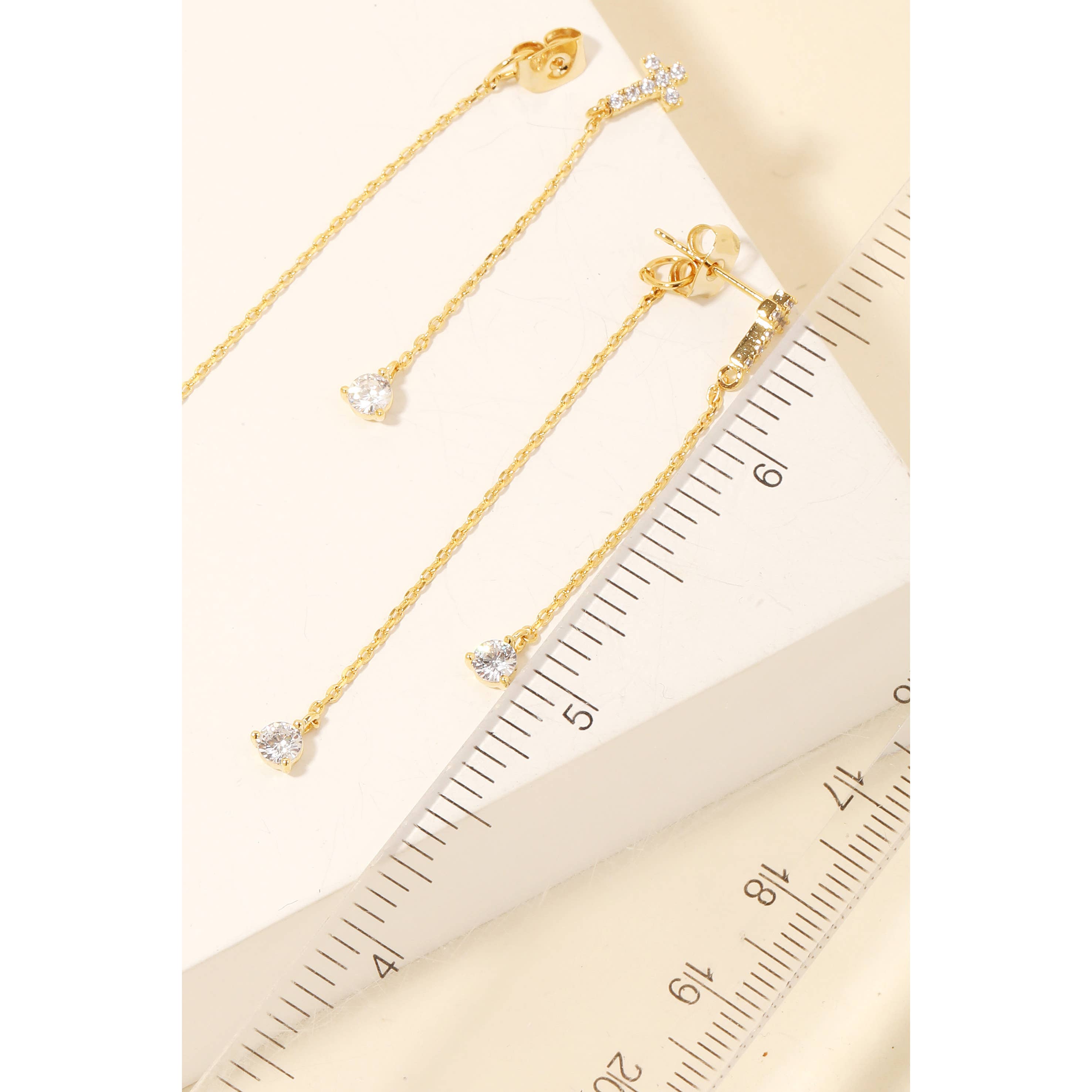 Pave Cross Charm Chain Dangle Earrings: G