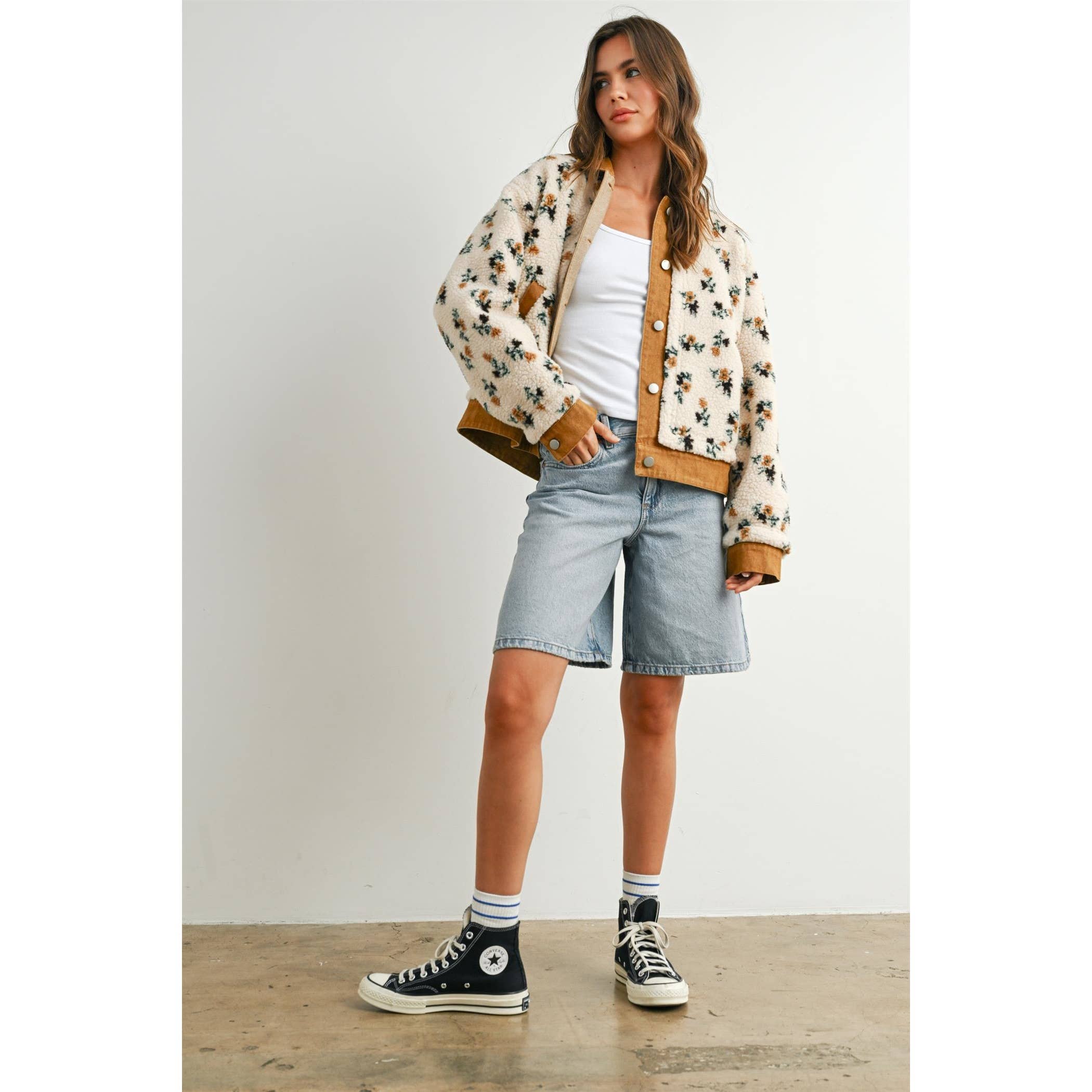 Floral Collared Button-Down Jacket