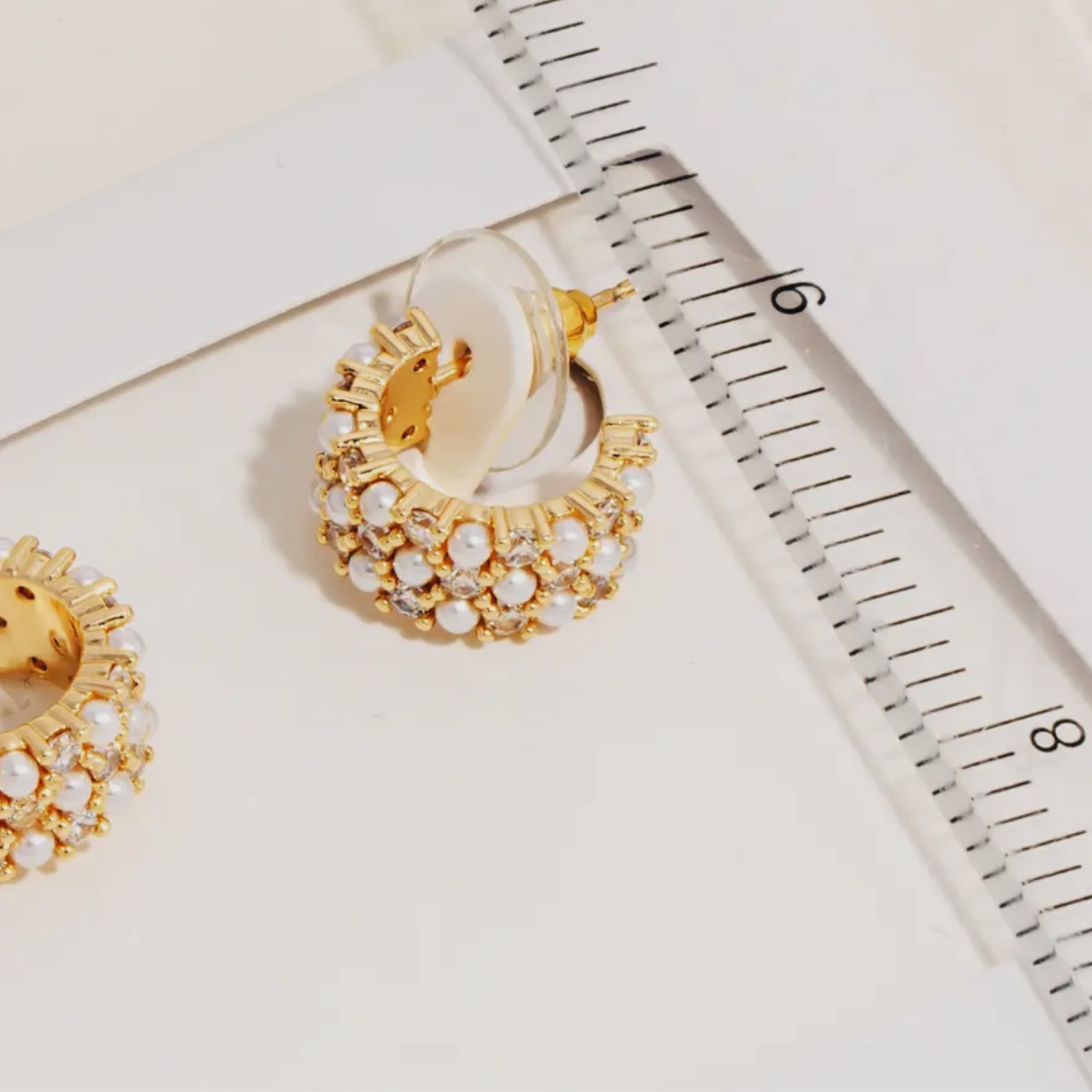 Gold Stone Pearl Huggies