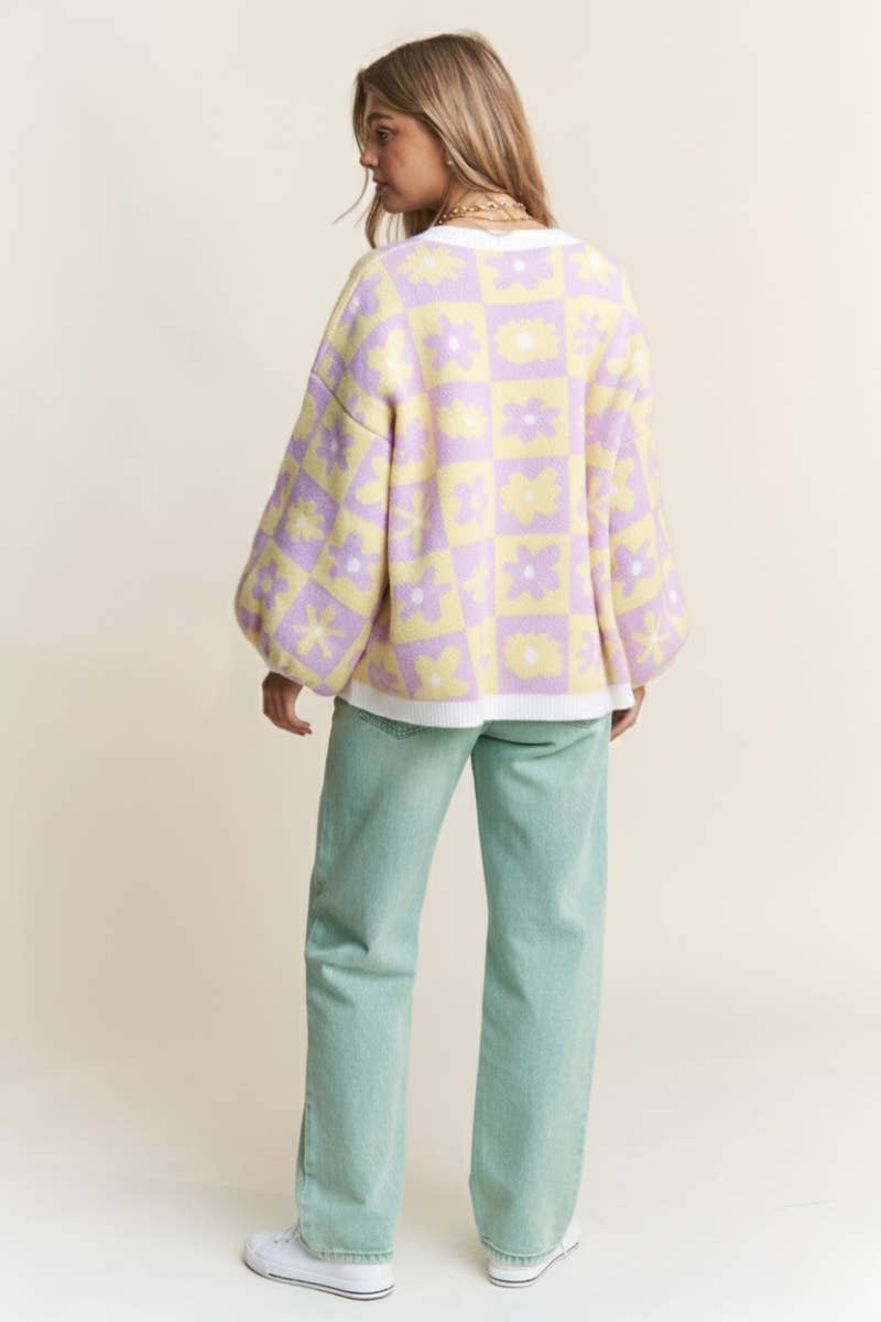Floral Checkered Sweater : Periwinkle