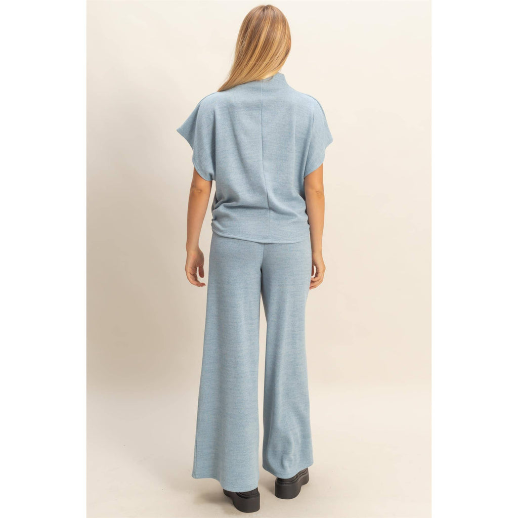 Mock Neck Top And Pants Set: Beige