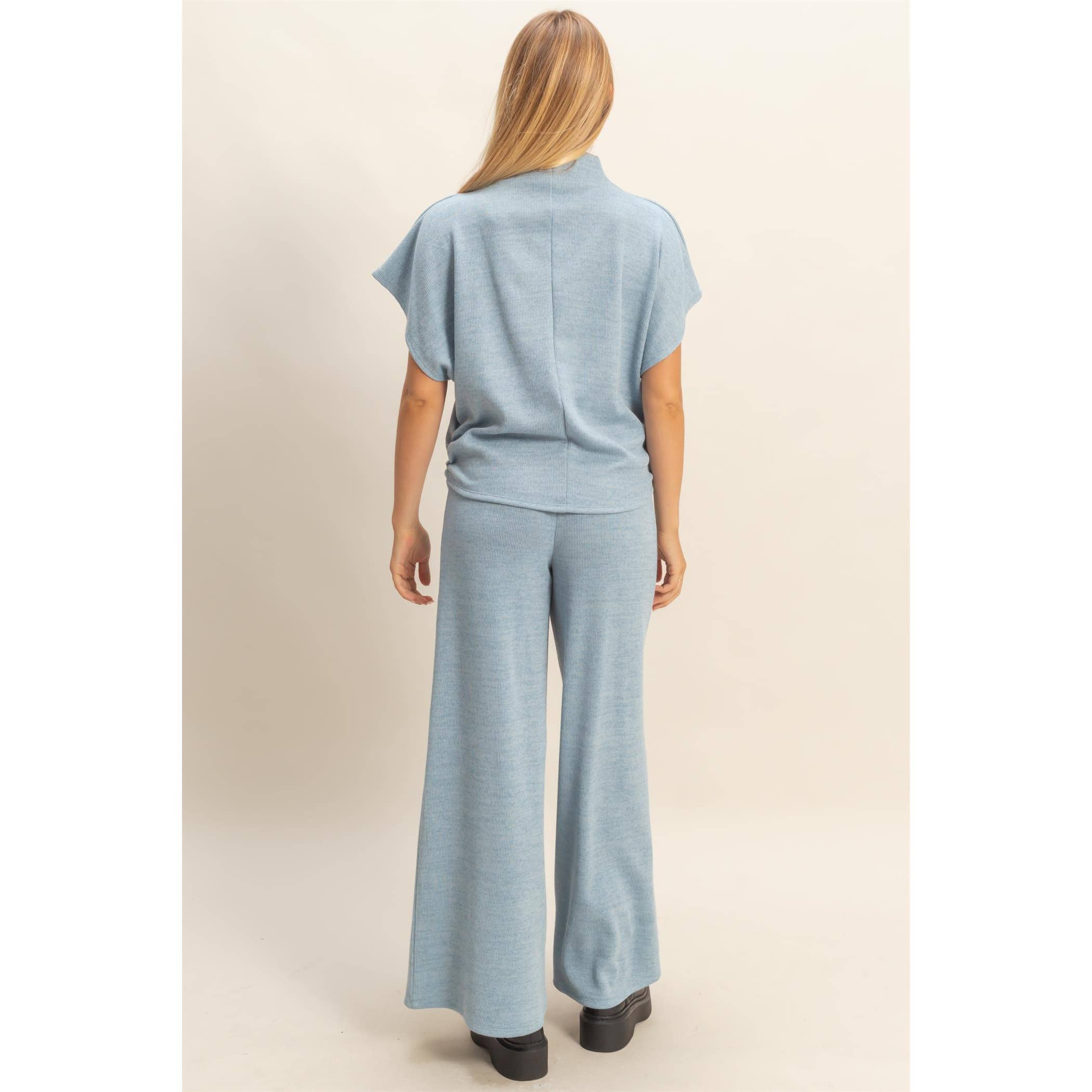 Mock Neck Top And Pants Set: Beige