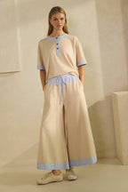Gingham Ivory  Top And Pants Set