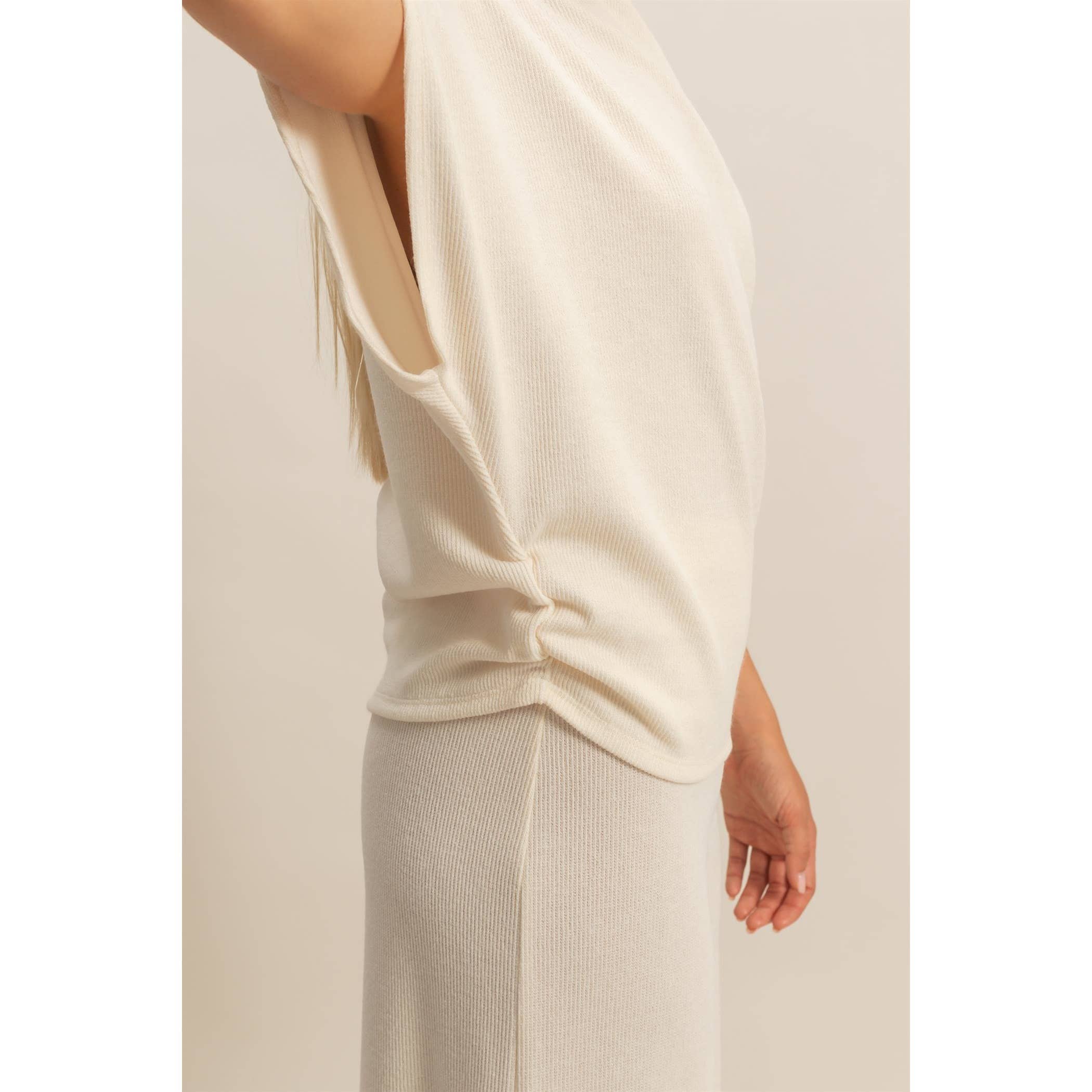 Mock Neck Top And Pants Set: Beige