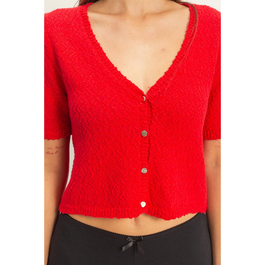 Bright Red Cropped Cardigan