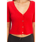 Bright Red Cropped Cardigan