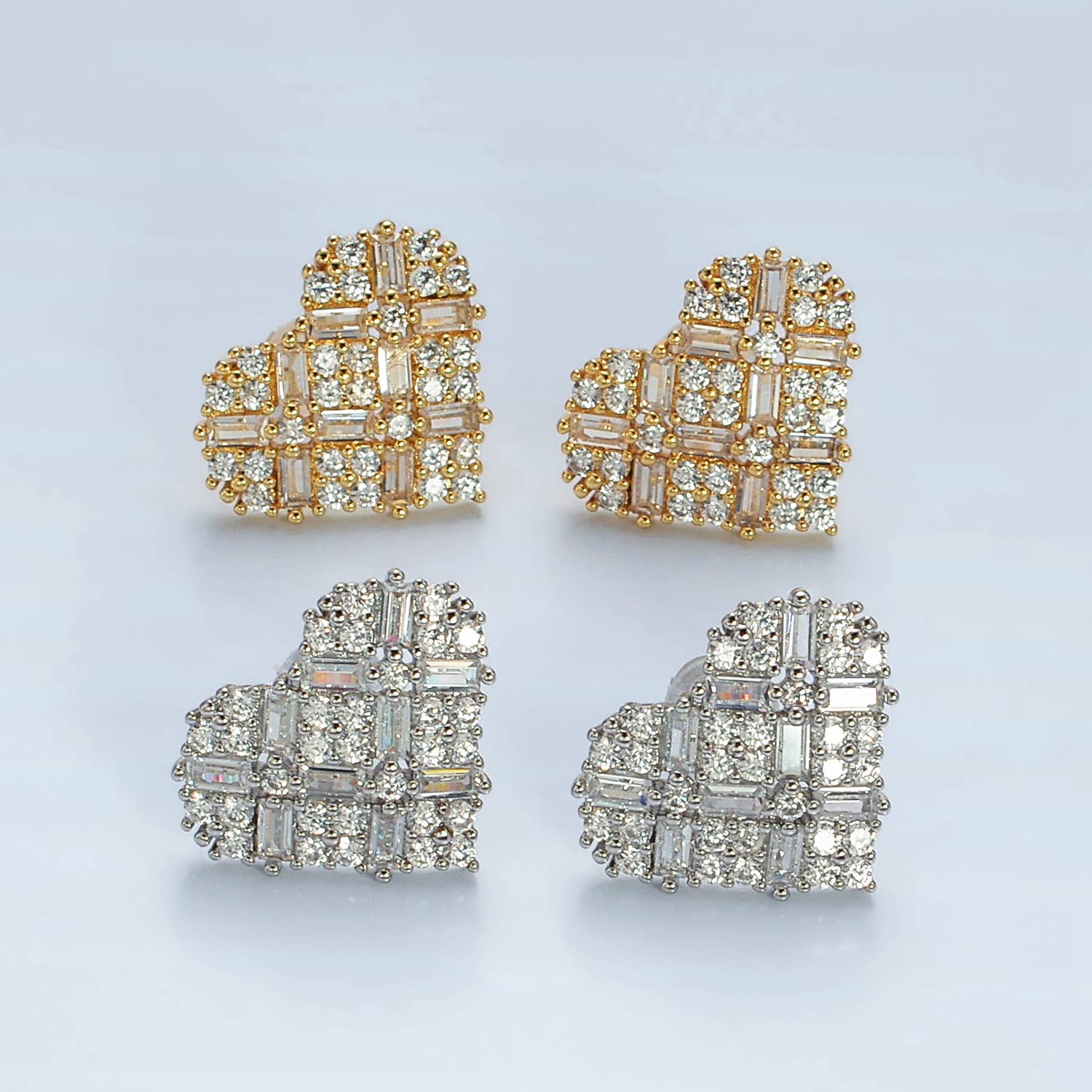 Baguette CZ Heart studs
