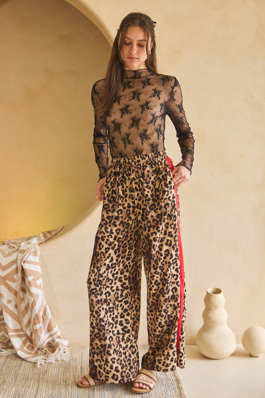 Leopard Printed Track Pants:Red