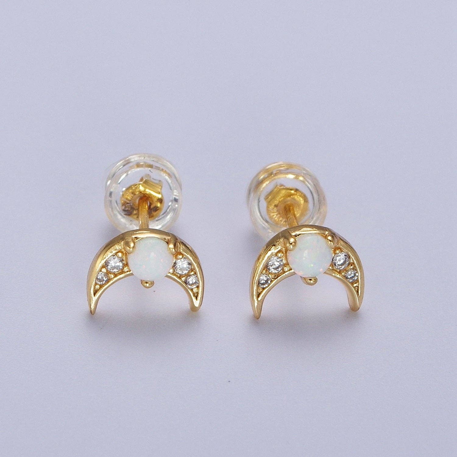 24K Opal Crescent studs