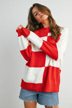 Trendy Checkered Sweater -TAUPE / IVORY