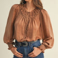 Satin Puff Sleeve Top - Mocha