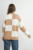 Trendy Checkered Sweater -TAUPE / IVORY