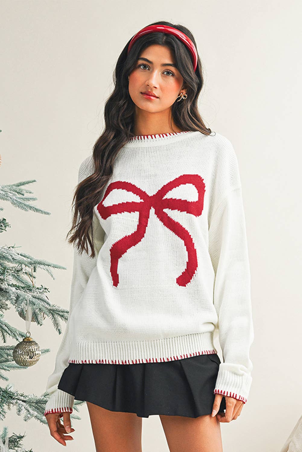 White Bow Long Sleeve Sweater