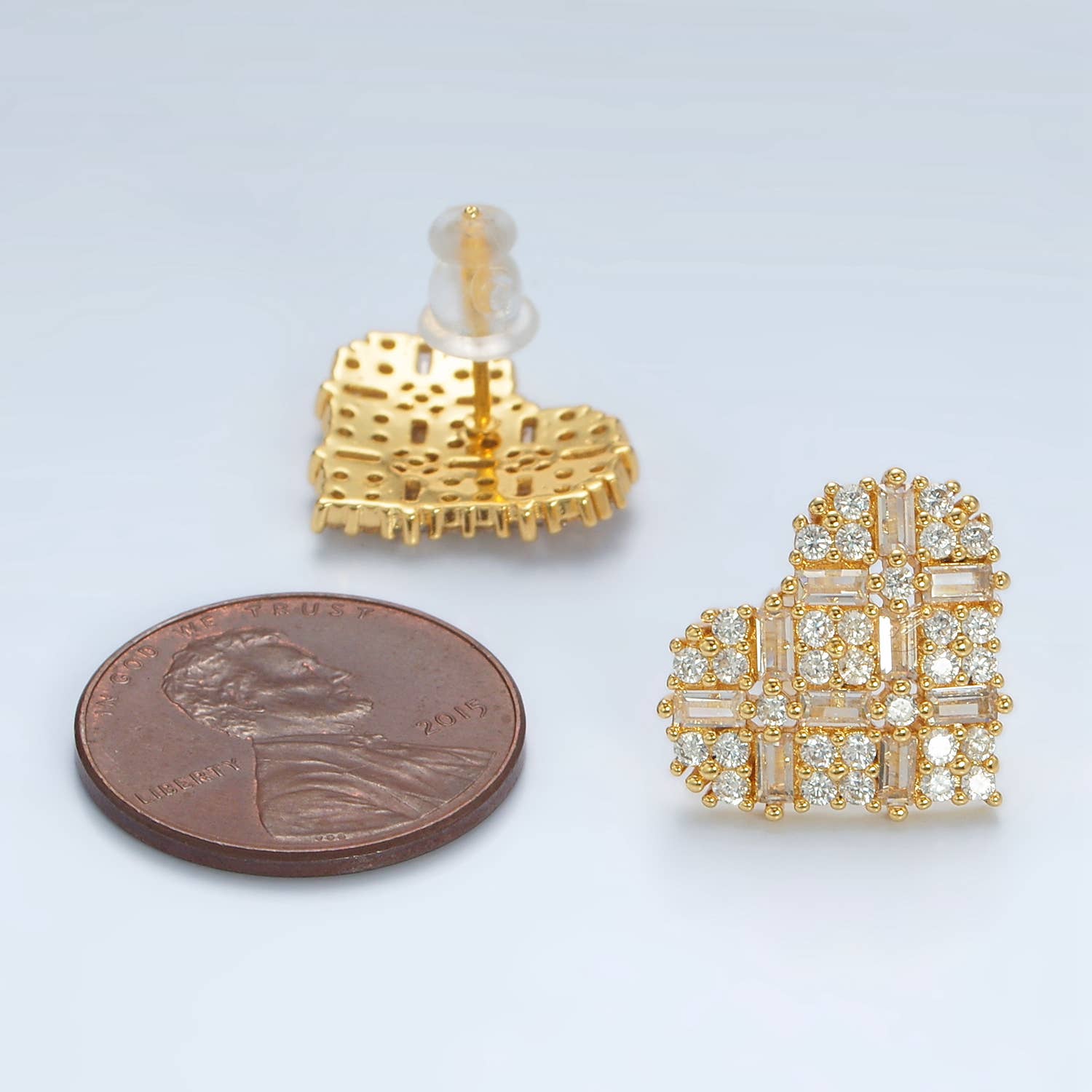 Baguette CZ Heart studs
