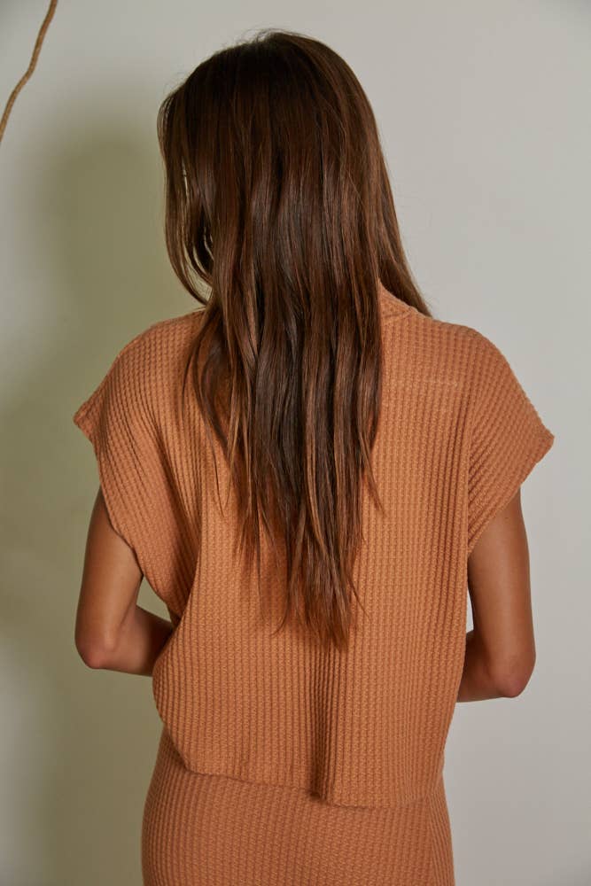 Knit Mock Neck Top:Pumpkin
