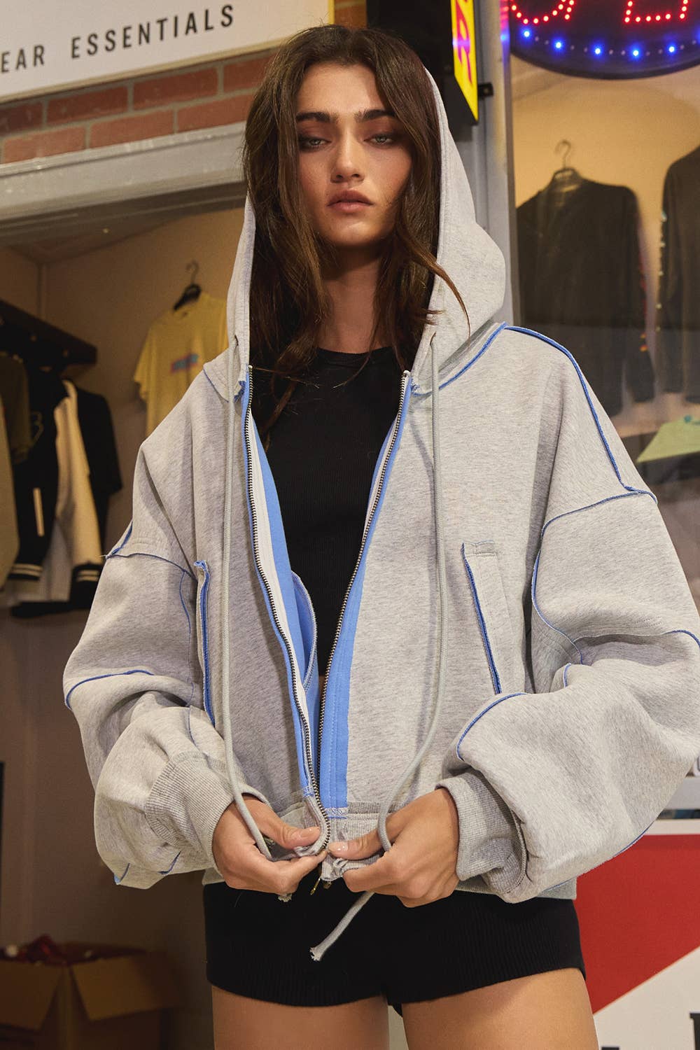 Contrast Seam Jacket ASH GREY/BLUE