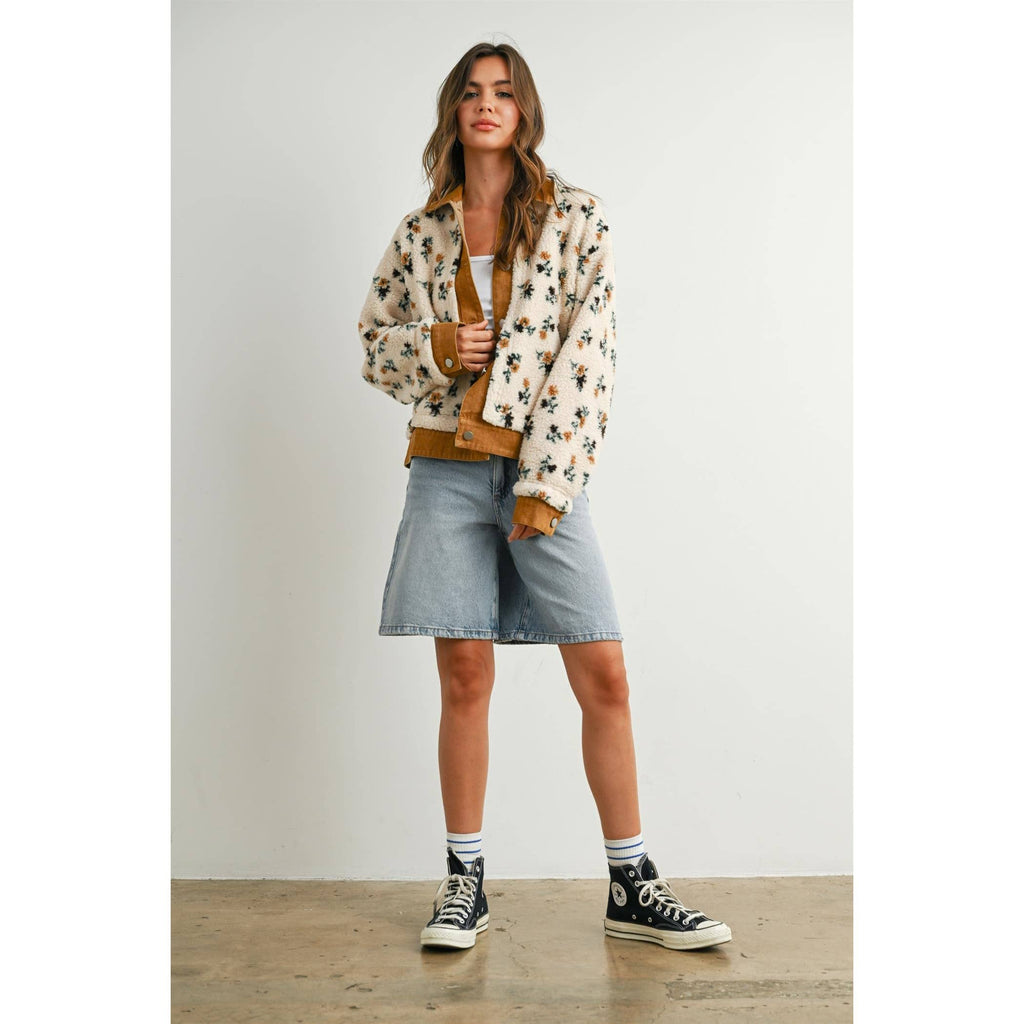 Floral Collared Button-Down Jacket