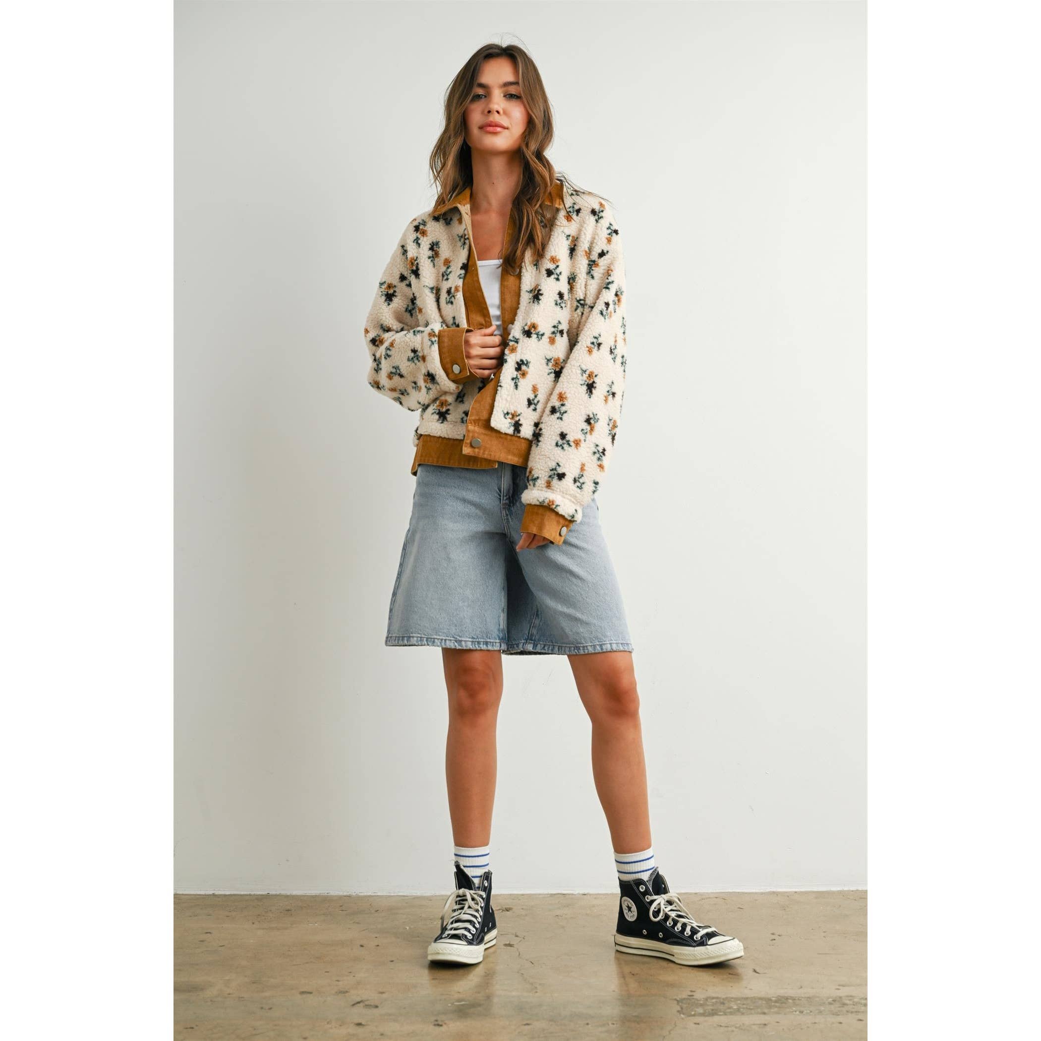 Floral Collared Button-Down Jacket