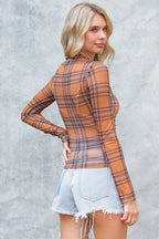 Checkered Mesh Long Sleeve